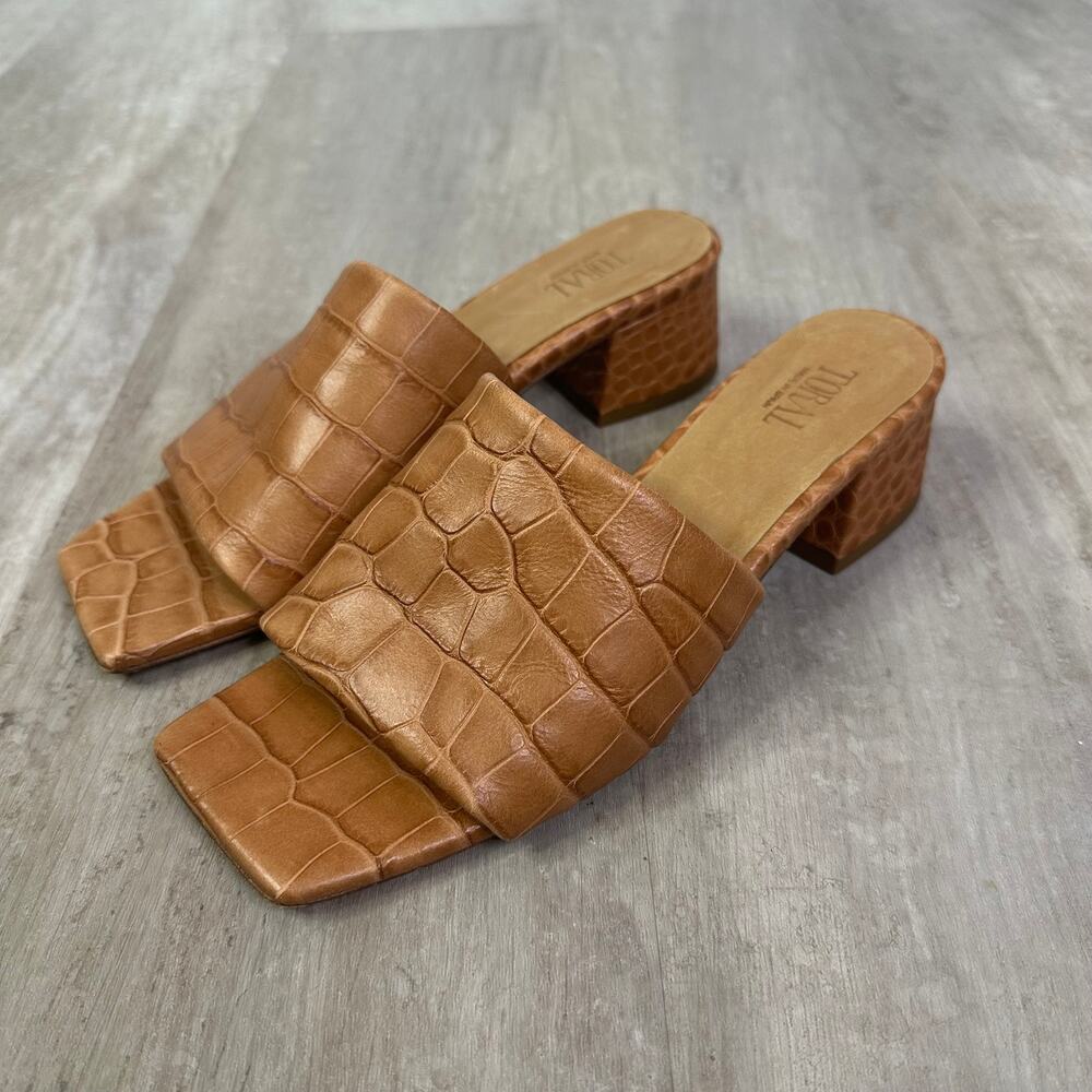Toral Leather Croc Block Heel Sandals Size 37